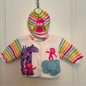 Animal Striped Cardigan 6 Months with Matching Hat